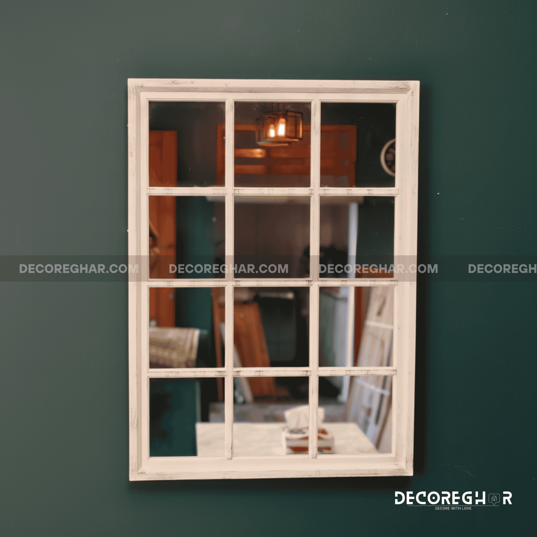 Vintage Grid Mirror Wall Decor – Rustic Elegance for Vertical or Horizontal Placement