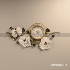 Elegant Floral Wall Clock – Gold Frame with 3D Metal Flower Design
