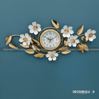 Elegant White and Gold Floral Wall Clock - Luxury 3D Metal Art