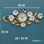 Elegant White and Gold Floral Wall Clock - Luxury 3D Metal Art