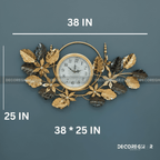 Symmetrical Gold and Dark Leaf Metal Wall Clock