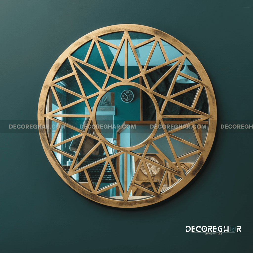 Geometric Sunburst Round Wall Mirror – Gold Decorative Accent for Living Room, Entryway & Bedroom