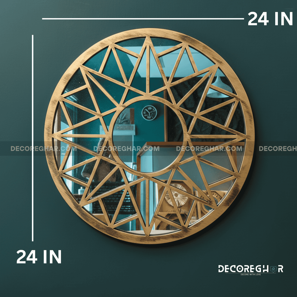 Geometric Sunburst Round Wall Mirror – Gold Decorative Accent for Living Room, Entryway & Bedroom
