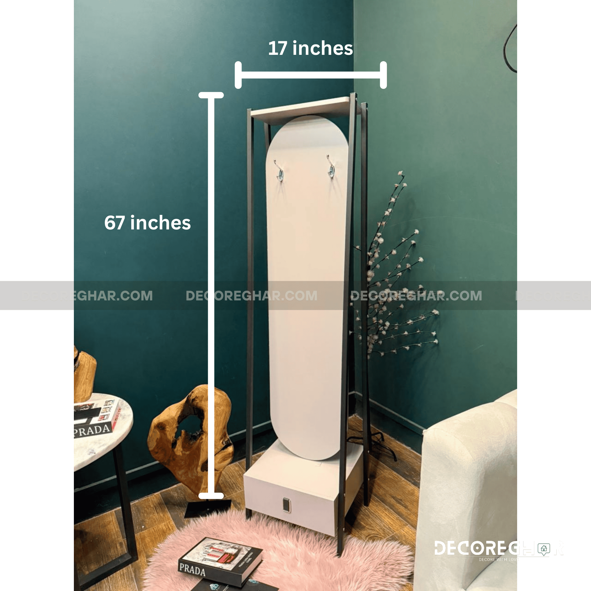 Oval Rotating Standing Mirror with Drawer Unit