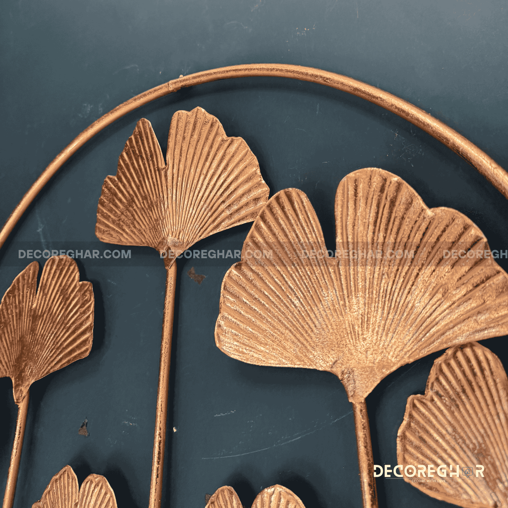 Golden Leaf Metal Wall Art – Elegant Round Frame Decor