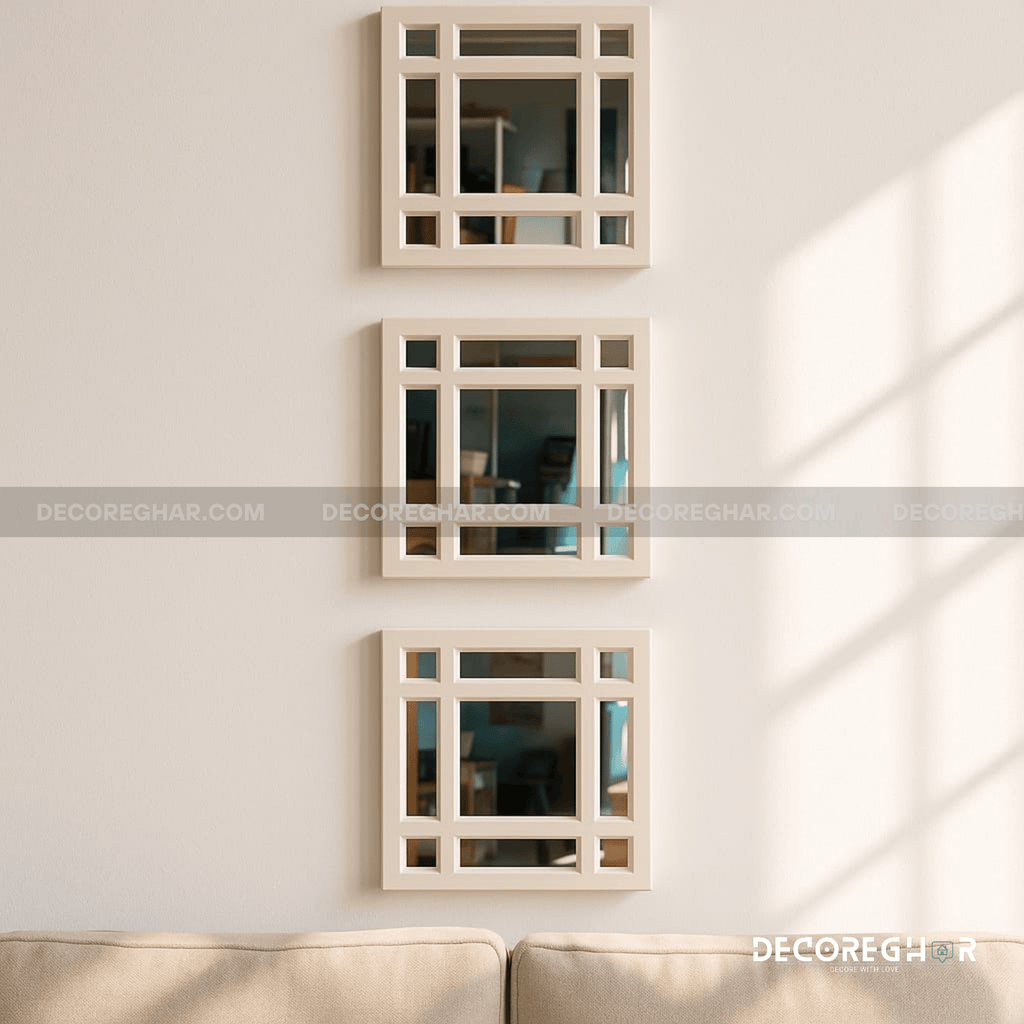 Modern Geometric Wall Mirrors – Set of 3 Decorative Square Mirrors for Living Room & Bedroom