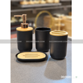 Modern Matte Black & Bamboo Bathroom Accessory Set – 4-Piece Vanity Organizer
