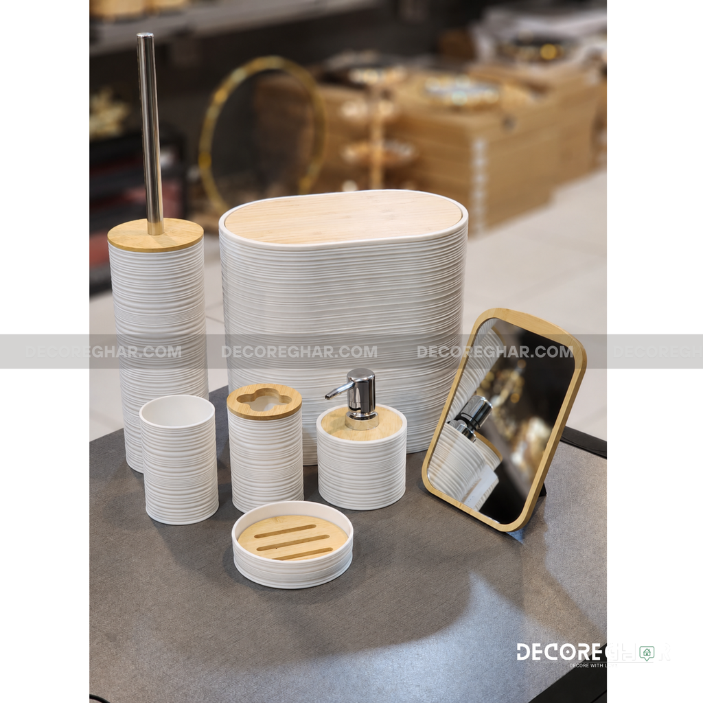 Modern Bathroom Accessories Set | Minimalist Ribbed Design | Countertop Organizer Collection