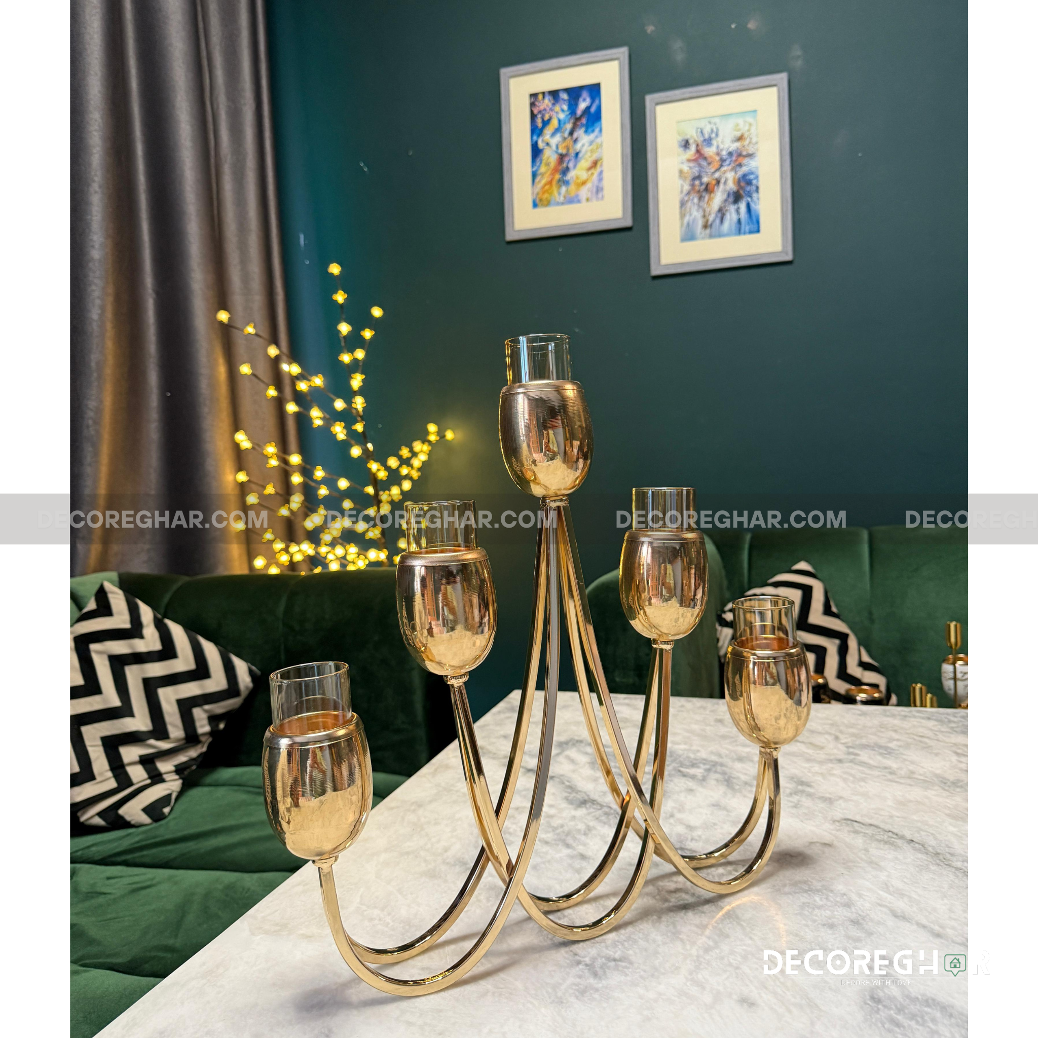 Modern Gold Candelabra with Glass Votive Holders