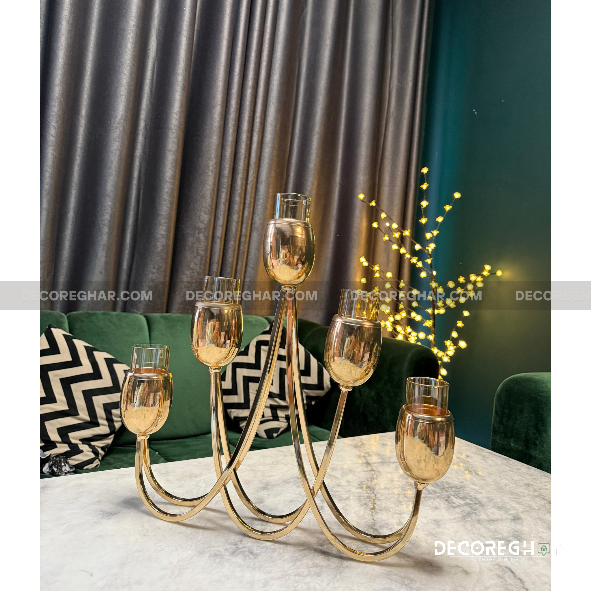 Modern Gold Candelabra with Glass Votive Holders