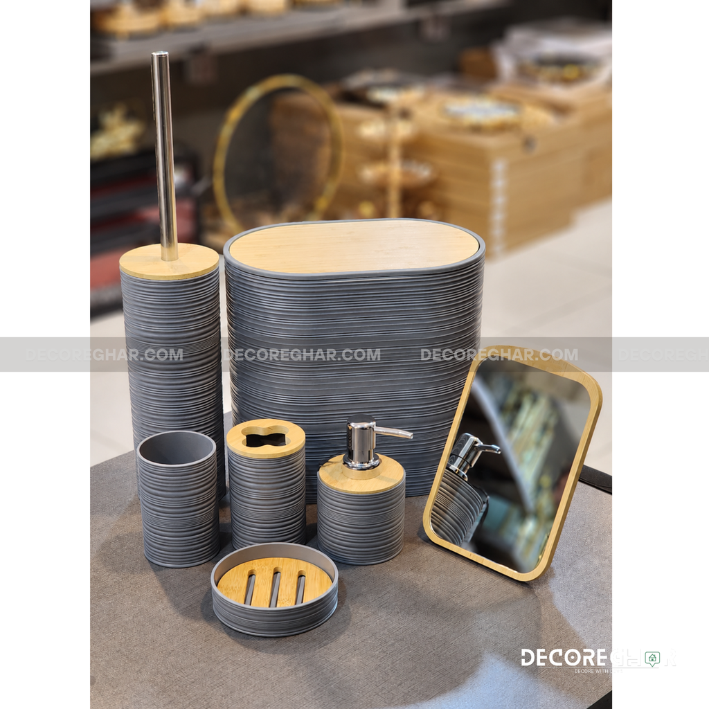 Modern Bathroom Accessories Set | Minimalist Ribbed Design | Countertop Organizer Collection