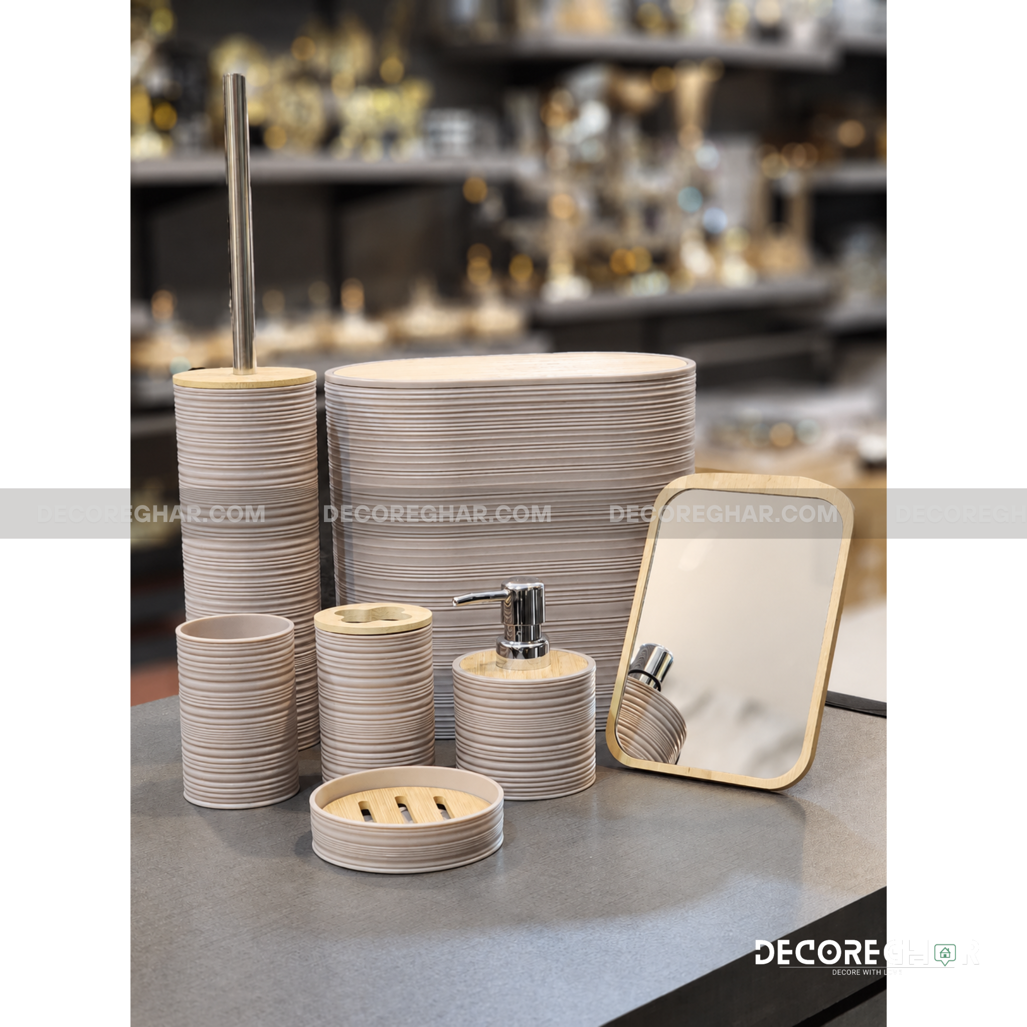 Modern Bathroom Accessories Set | Minimalist Ribbed Design | Countertop Organizer Collection