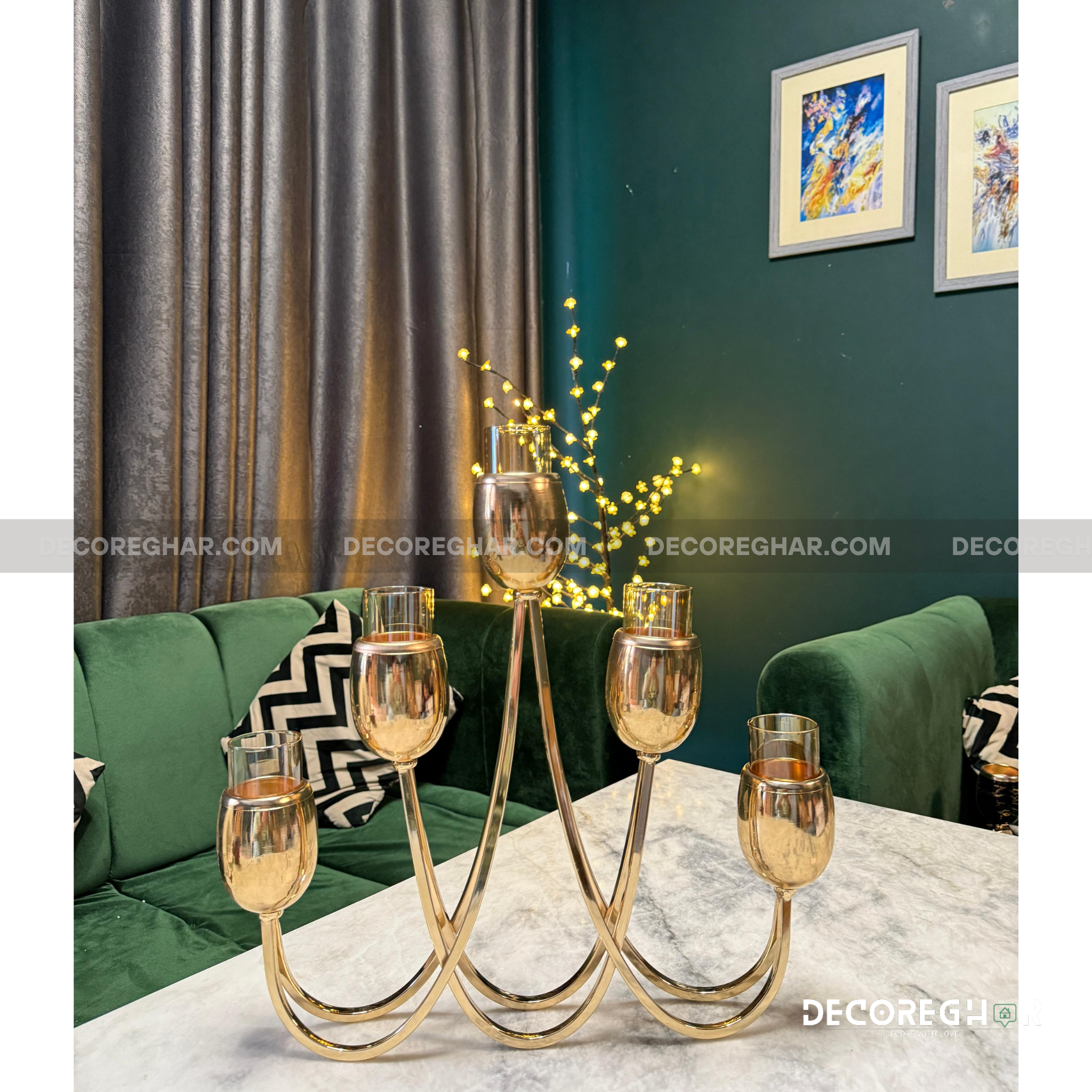 Modern Gold Candelabra with Glass Votive Holders