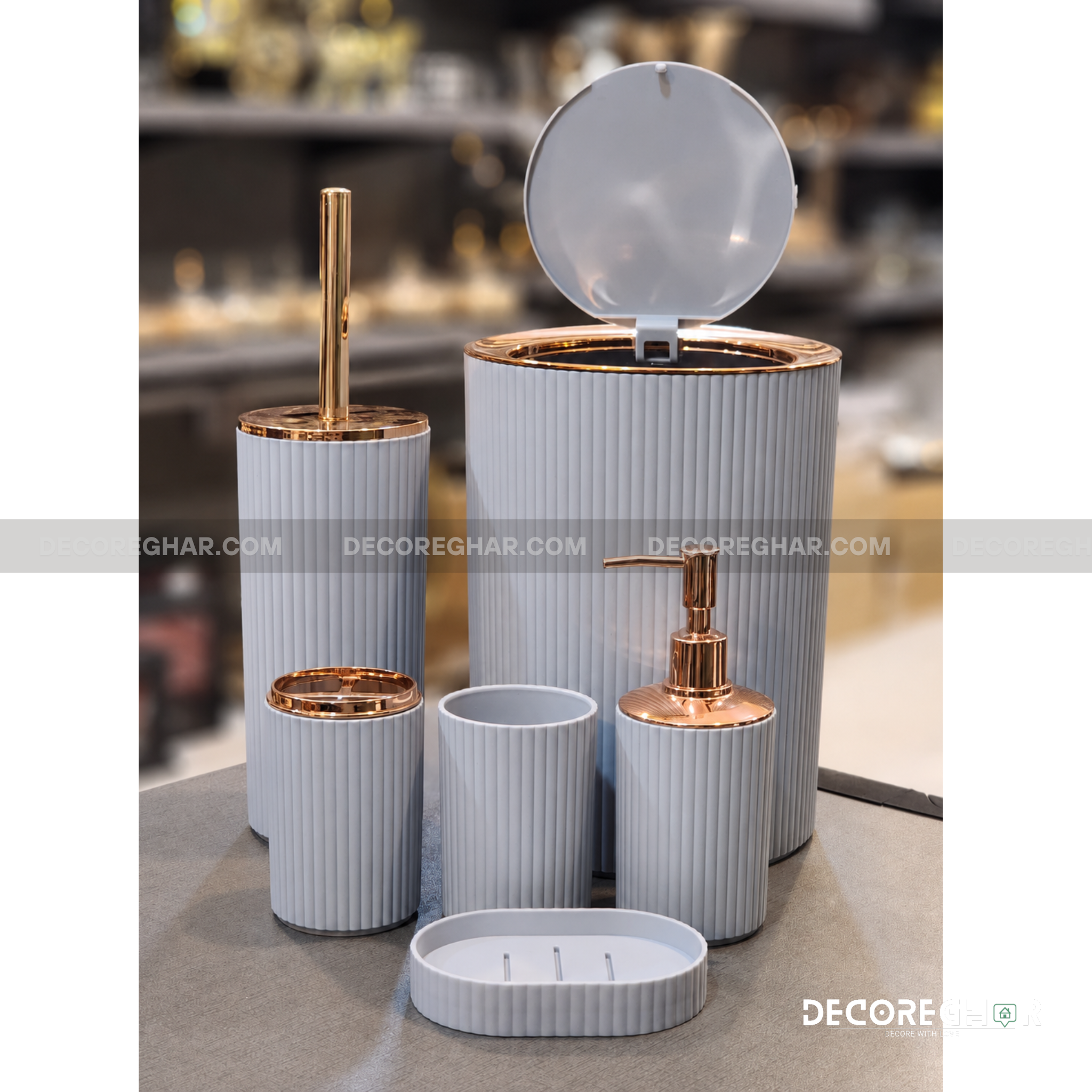 Luxury Bathroom Accessories Set | Ribbed Countertop Organizer Collection | Modern Bathroom Essentials