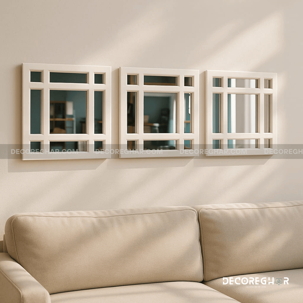 Modern Geometric Wall Mirrors – Set of 3 Decorative Square Mirrors for Living Room & Bedroom