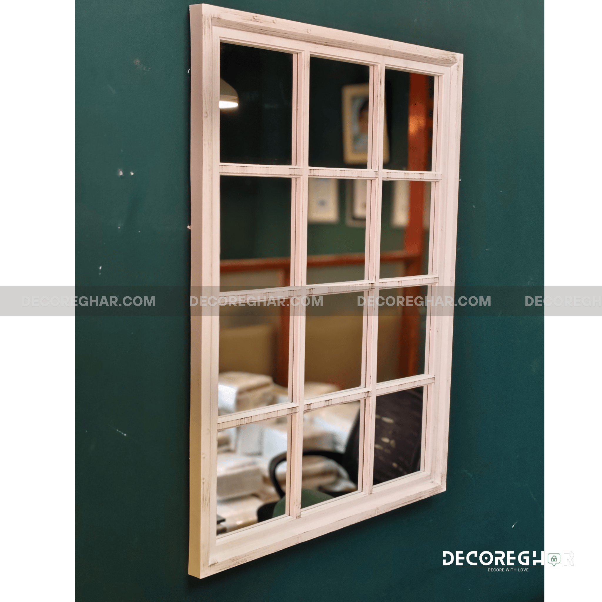 Vintage Grid Mirror Wall Decor – Rustic Elegance for Vertical or Horizontal Placement