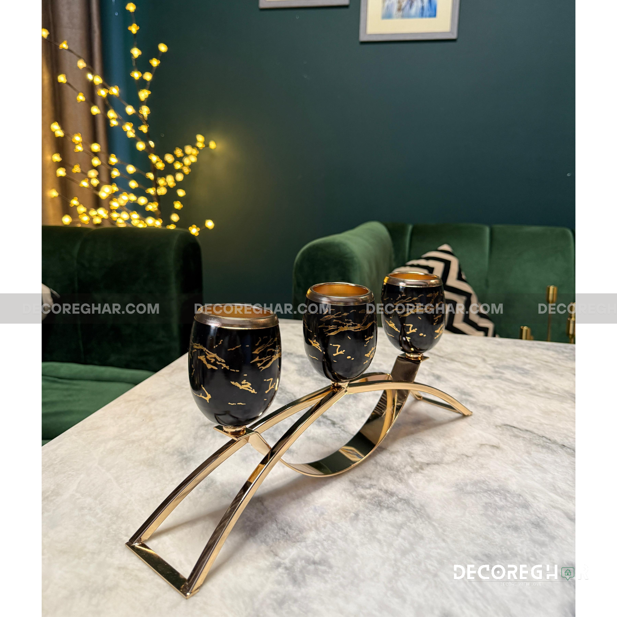 Elegant Gold-Plated Candelabra with Marble-Effect Cups