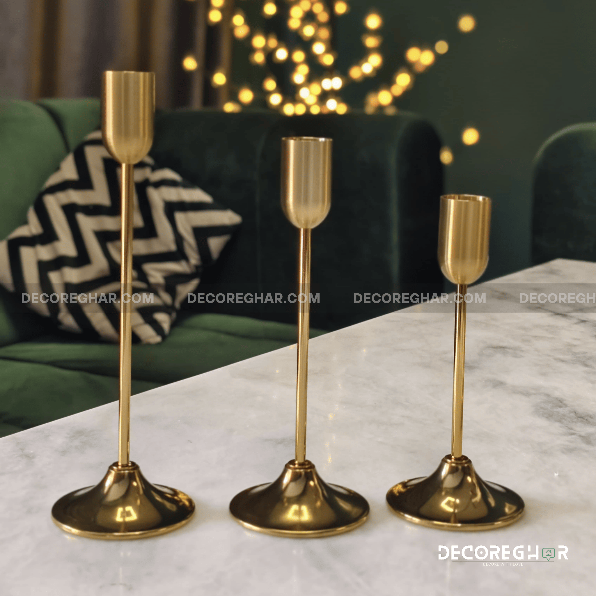 Elegant Gold Candle Holder Set – Modern Minimalist Metal Candle Stands for Home Décor