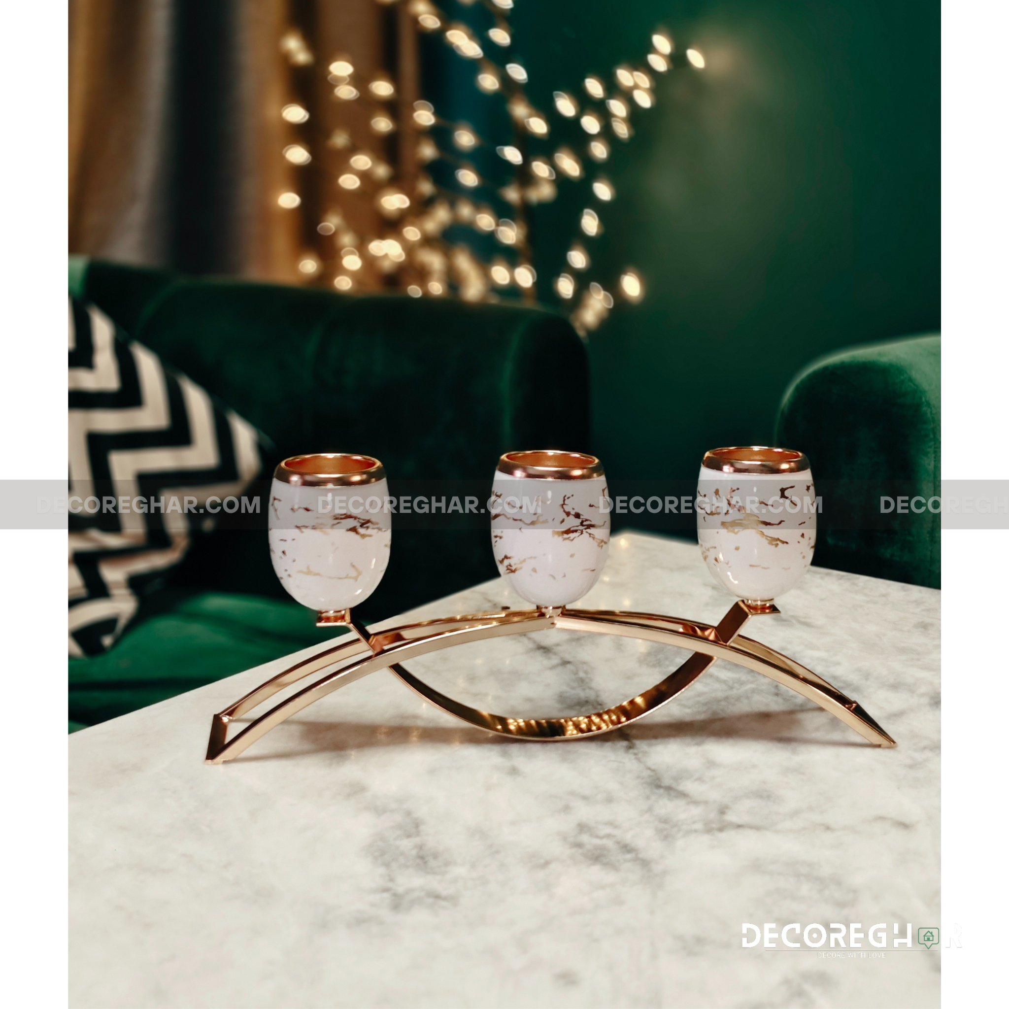 Elegant Gold-Plated Candelabra with Marble-Effect Cups