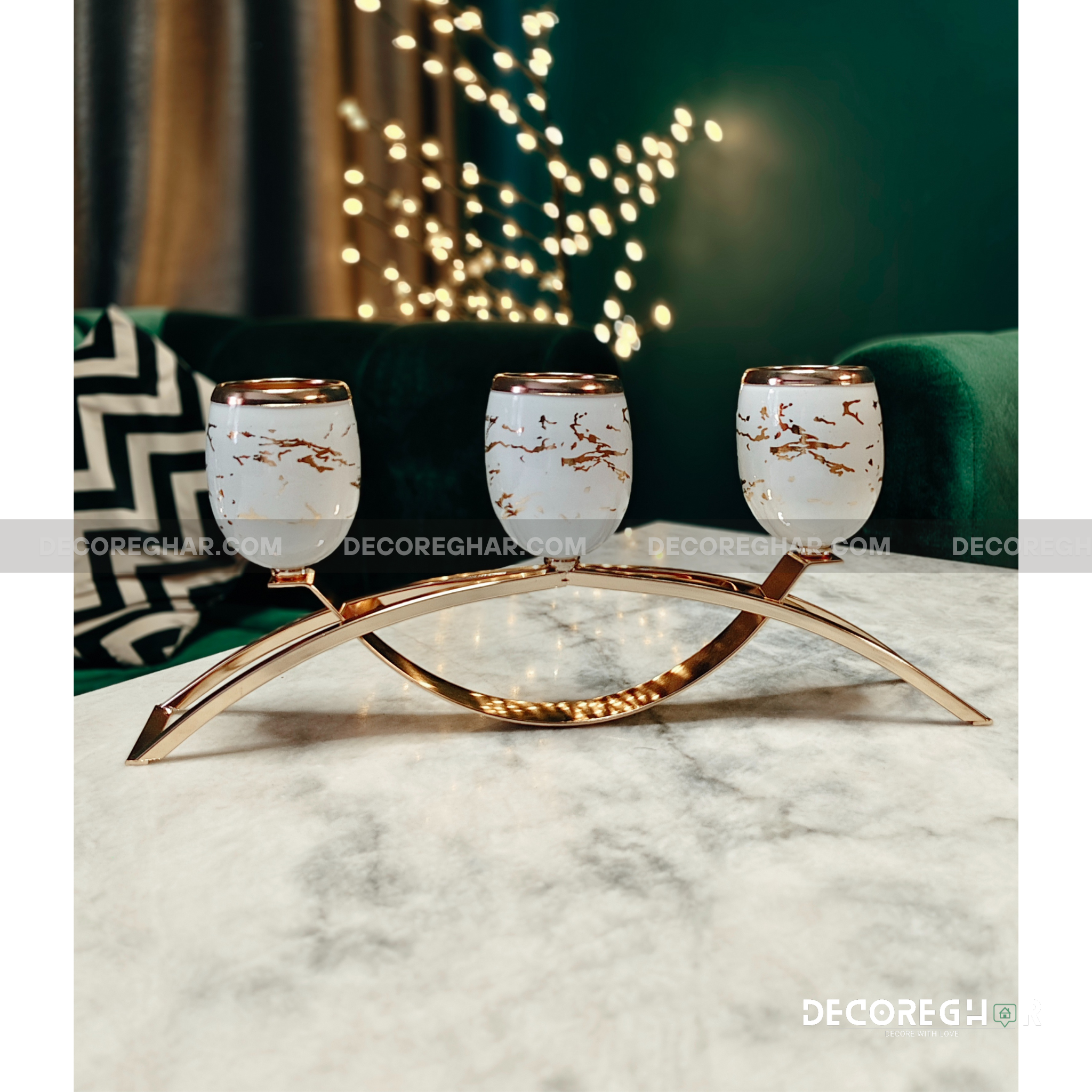 Elegant Gold-Plated Candelabra with Marble-Effect Cups