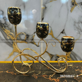 Luxury 3-Arm Candle Holder – Gold Metal Stand with White Marble-Effect Glass Cups