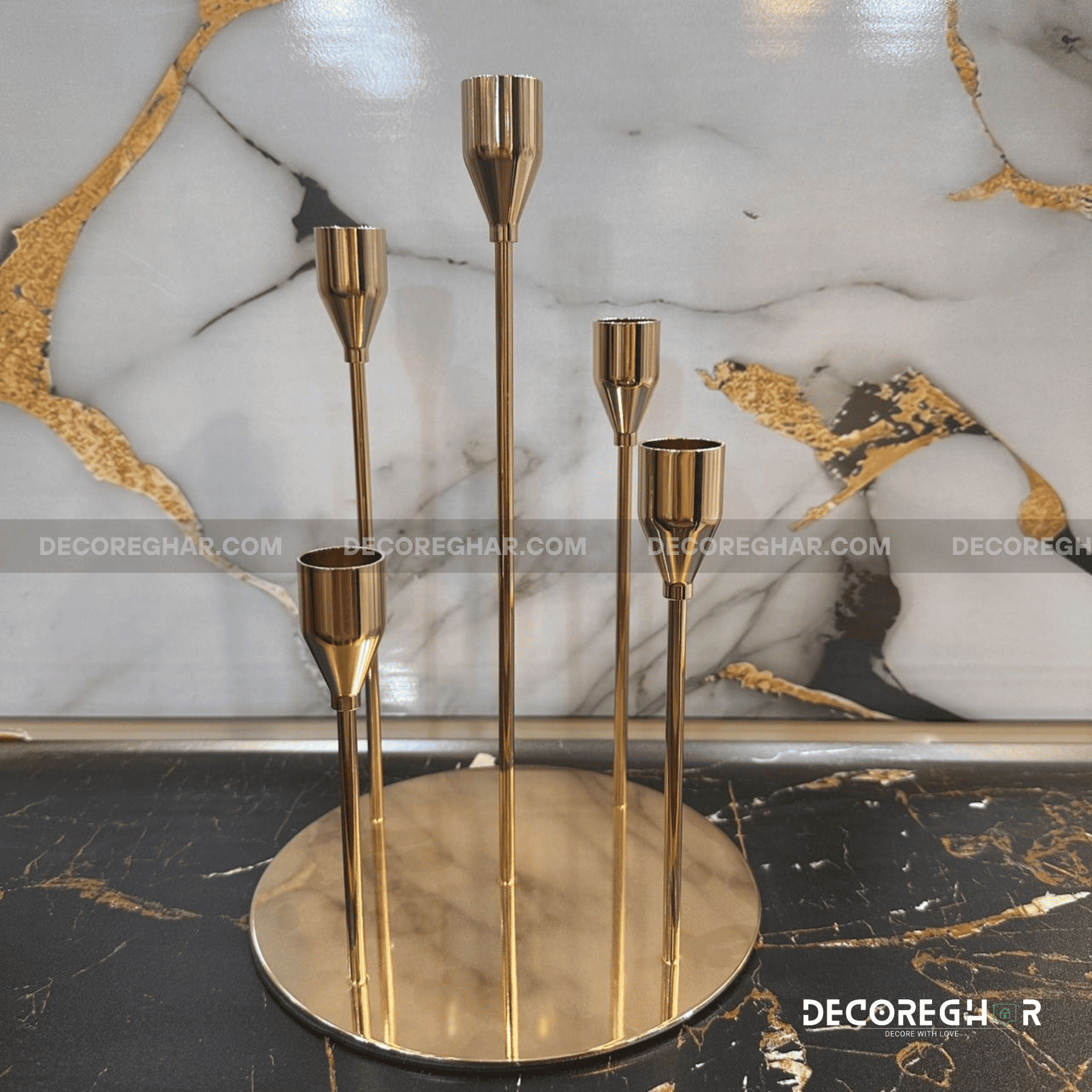 Elegant Gold Candle Holder Set – Modern Minimalist Metal Candle Stands for Home Décor