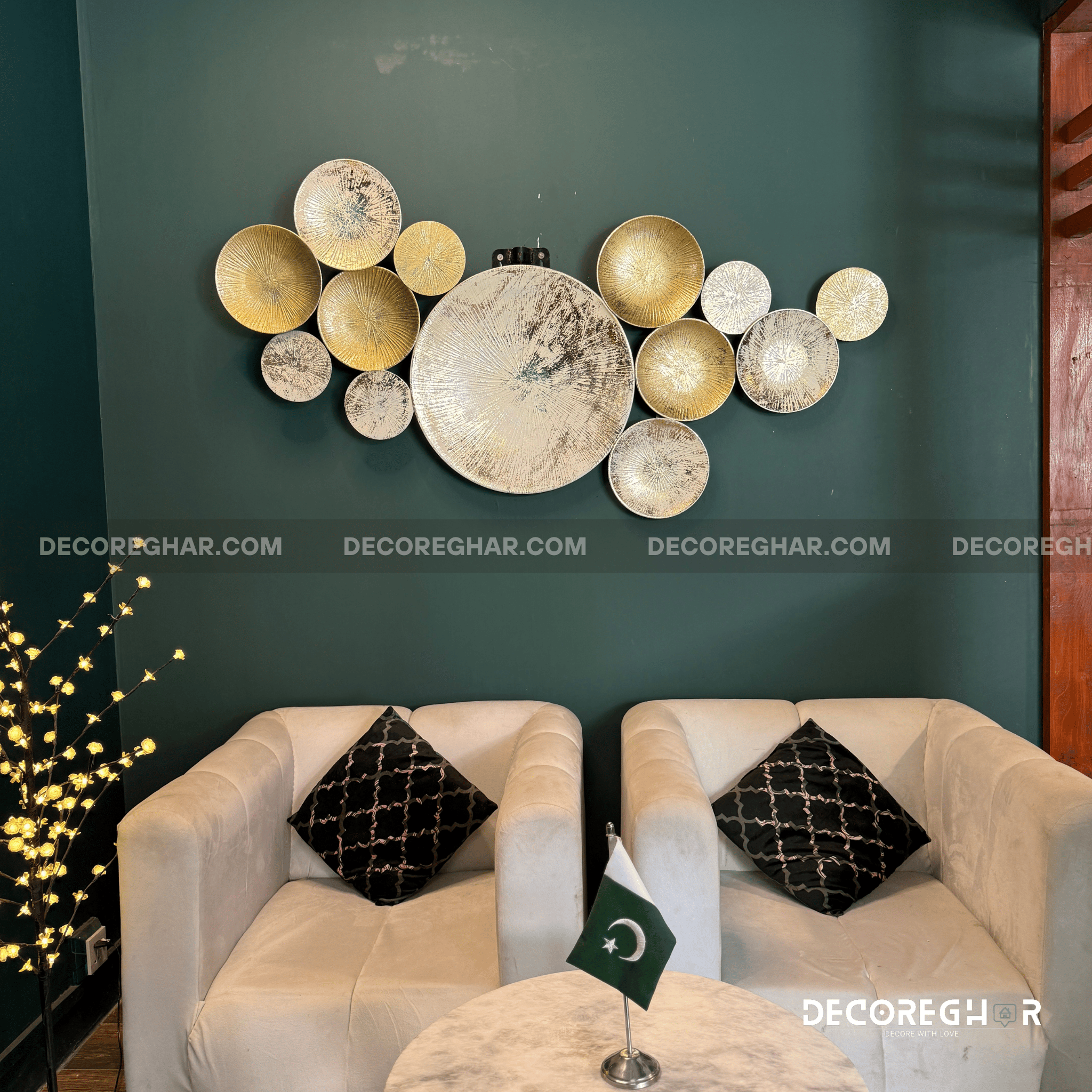 Modern Metallic Wall Art – Handcrafted Circular Discs | 6ft Wide Metal Wall Décor