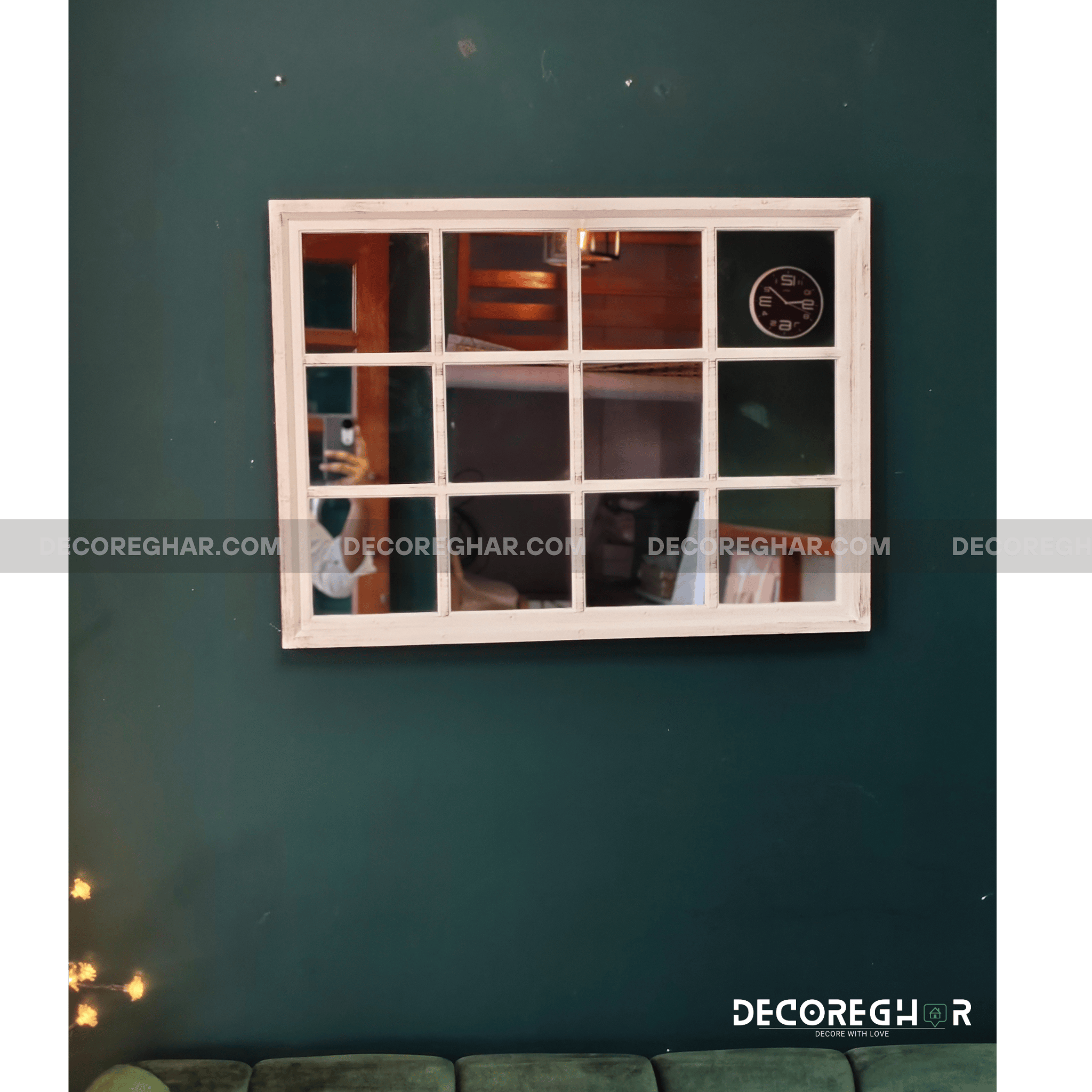 Vintage Grid Mirror Wall Decor – Rustic Elegance for Vertical or Horizontal Placement