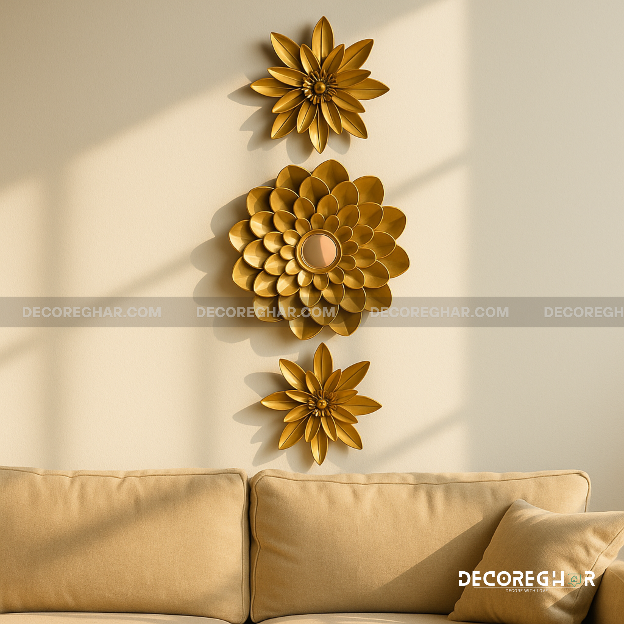 ART DECO GOLDEN ROUND MIRRORS (SET OF THREE)