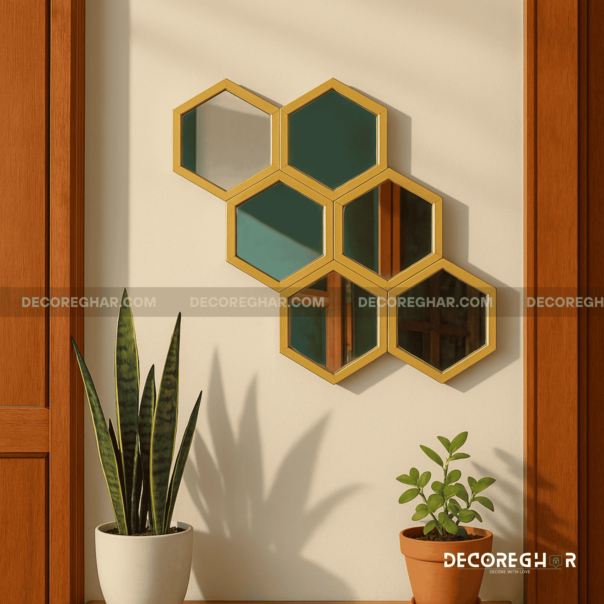 Hexagonal Honeycomb Wall Mirror – Modern Gold Frame