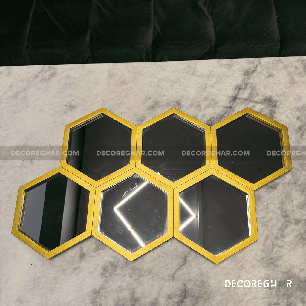Hexagonal Honeycomb Wall Mirror – Modern Gold Frame