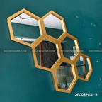 Hexagonal Honeycomb Wall Mirror – Modern Gold Frame