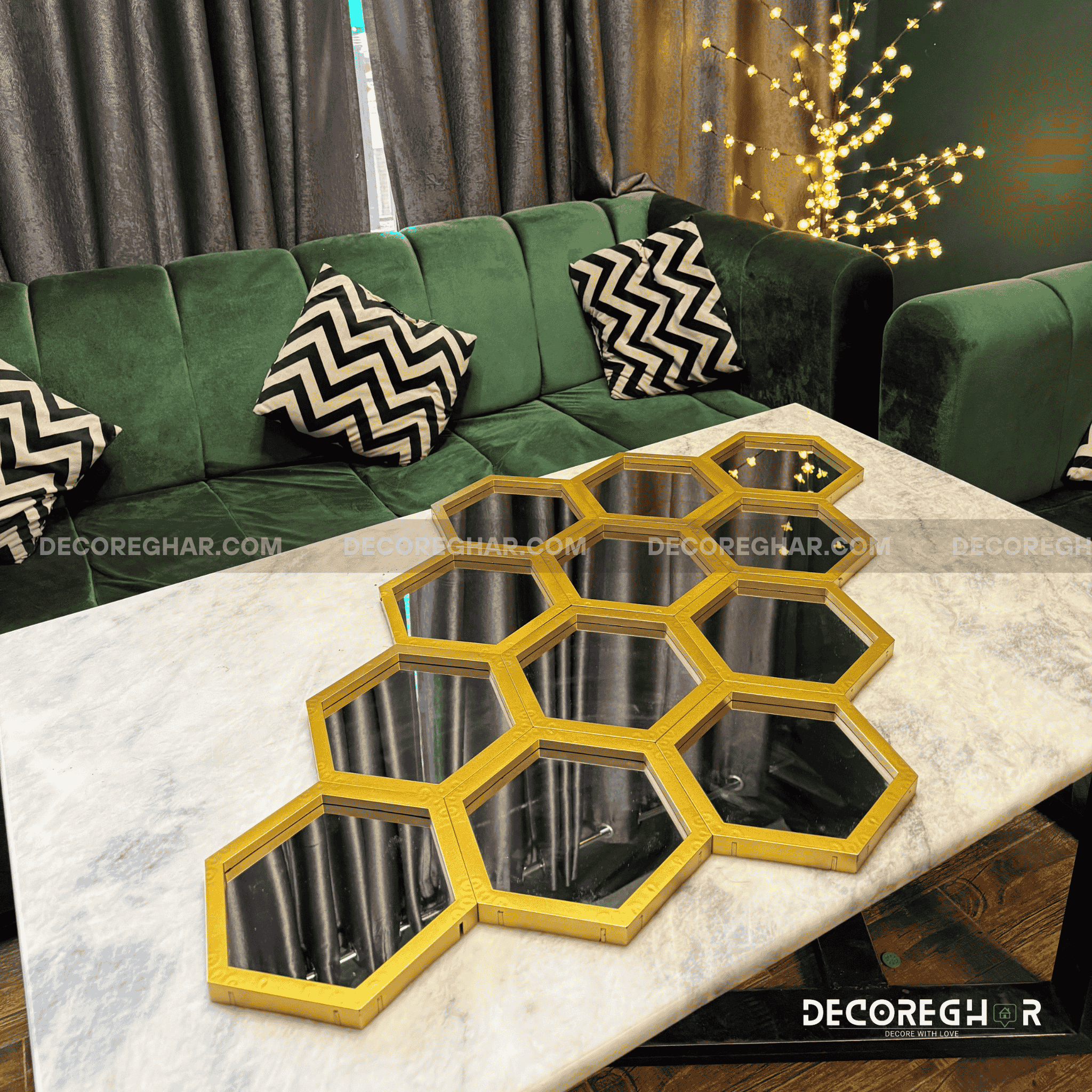 Hexagonal Honeycomb Wall Mirror – Modern Gold Frame
