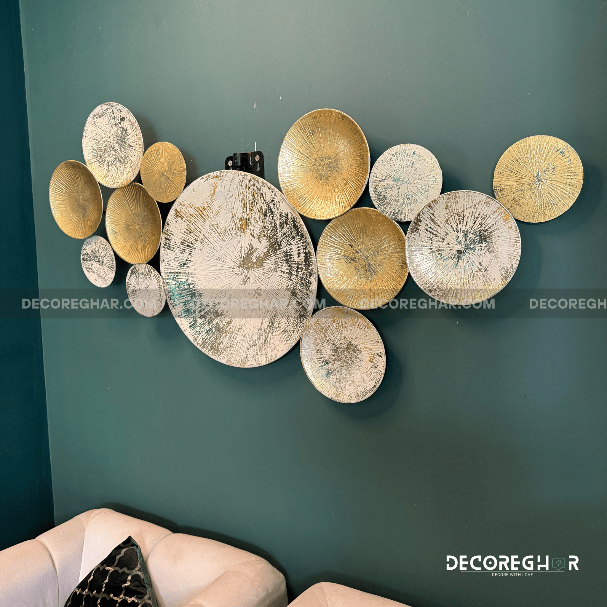 Modern Metallic Wall Art – Handcrafted Circular Discs | 6ft Wide Metal Wall Décor