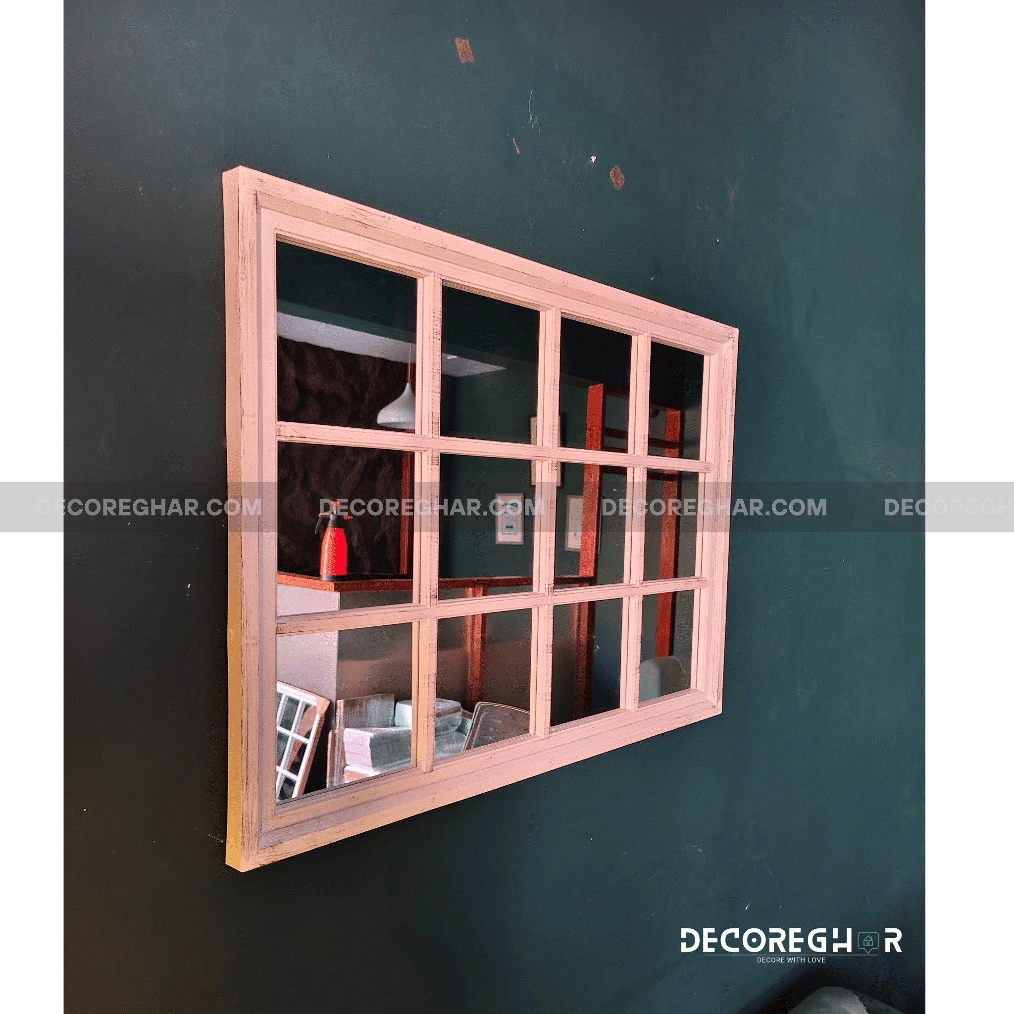 Vintage Grid Mirror Wall Decor – Rustic Elegance for Vertical or Horizontal Placement