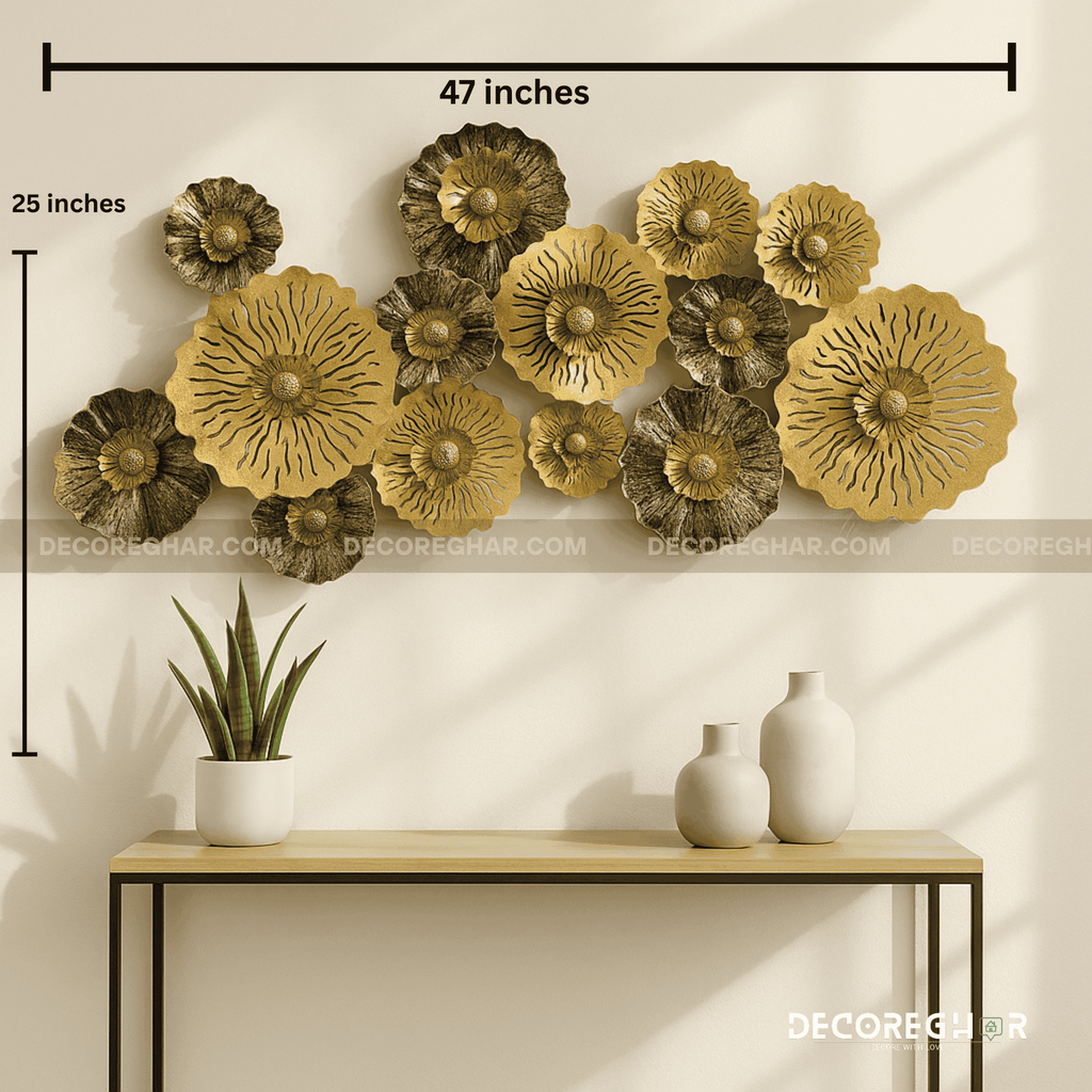 Golden Bloom Metal Wall Art – 3D Floral Luxury Décor