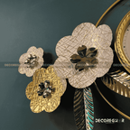 Luxury Floral Wall Clock – Gold & White Metal Design with Leaf Accents