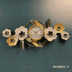 Luxury Floral Wall Clock – Gold & White Metal Design with Leaf Accents