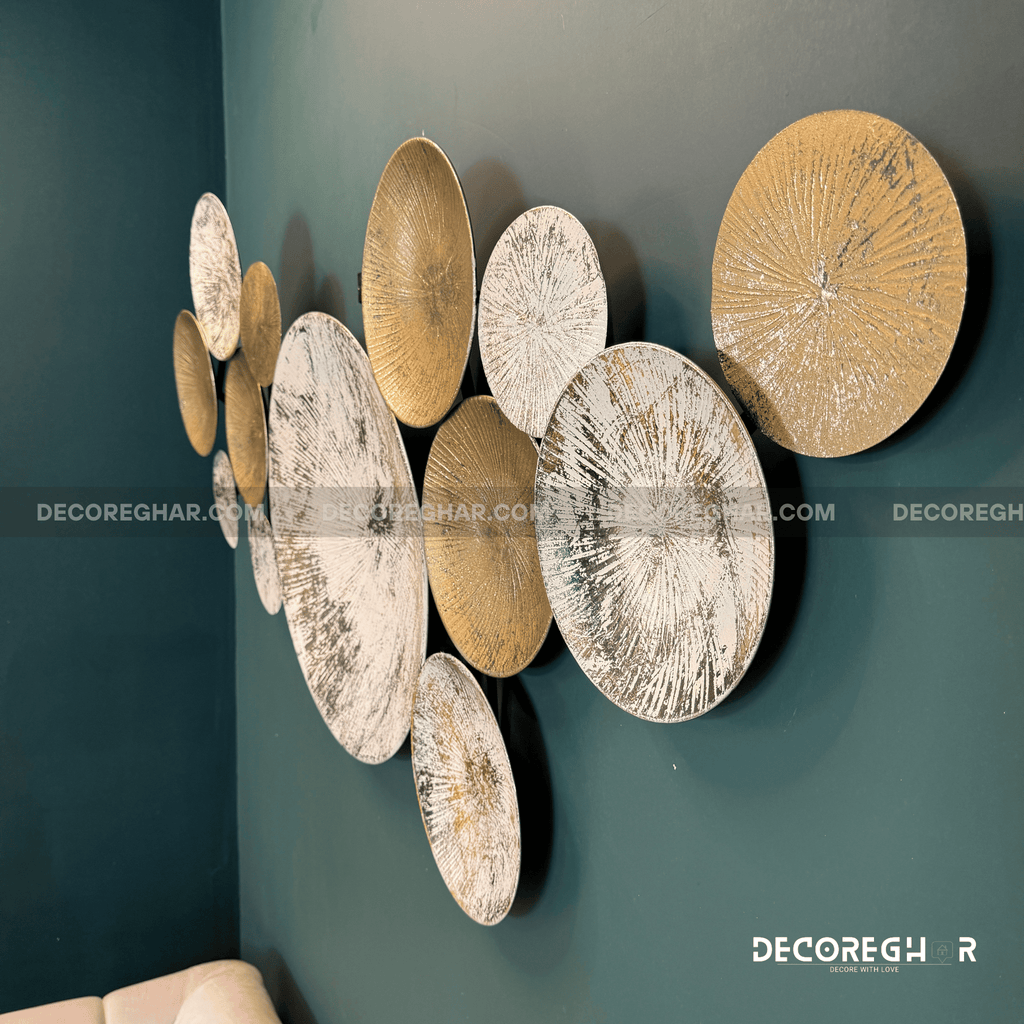 Modern Metallic Wall Art – Handcrafted Circular Discs | 6ft Wide Metal Wall Décor