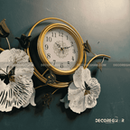 Elegant Floral Wall Clock – Gold Frame with 3D Metal Flower Design