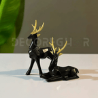 Geometric Black and Gold Deer Statues (Pair of Two)