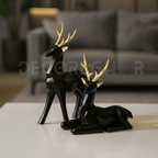 Geometric Black and Gold Deer Statues (Pair of Two)