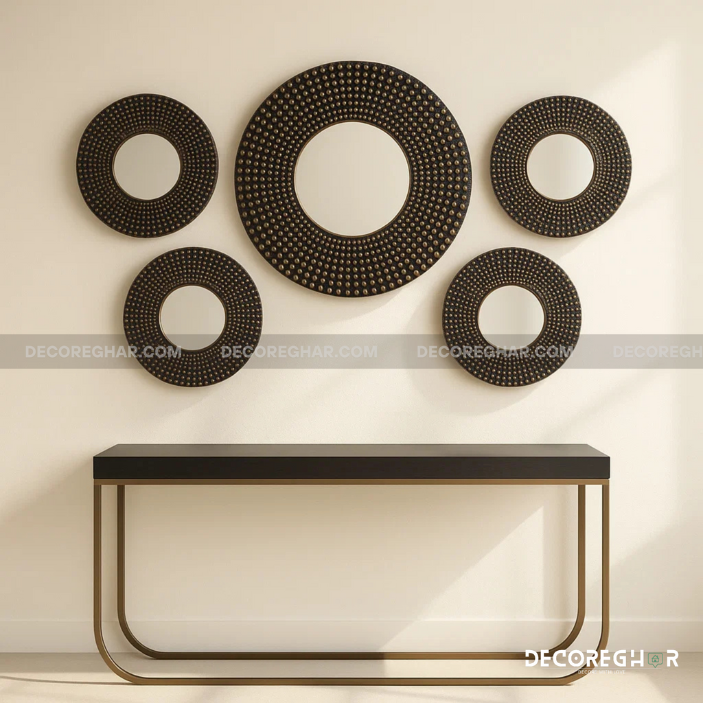 Elegant Black Wall Mirrors with Gold Detailing - Set of 5