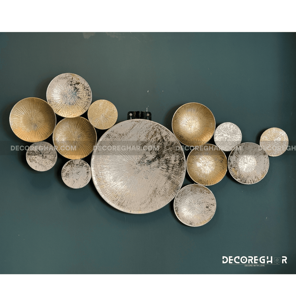 Modern Metallic Wall Art – Handcrafted Circular Discs | 6ft Wide Metal Wall Décor