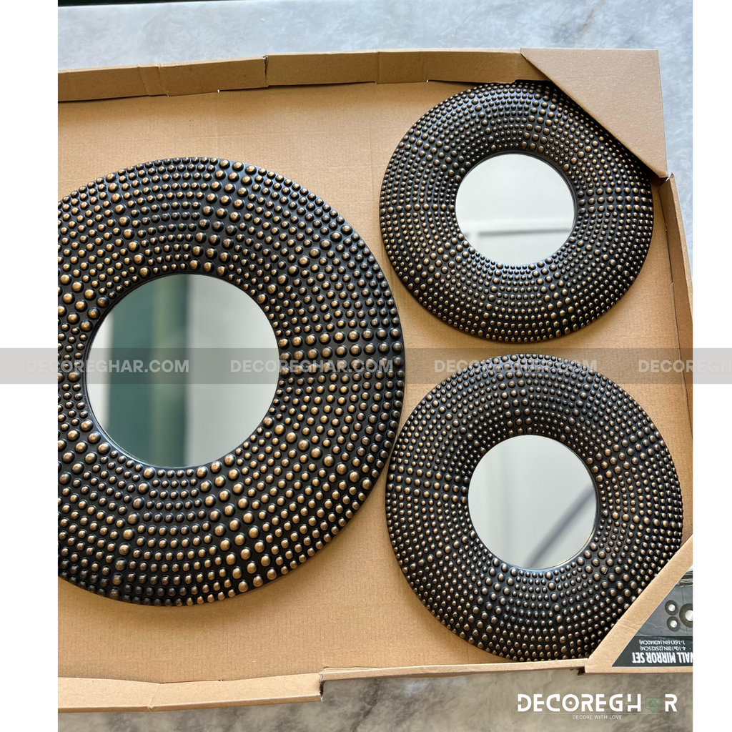 Elegant Black Wall Mirrors with Gold Detailing - Set of 5