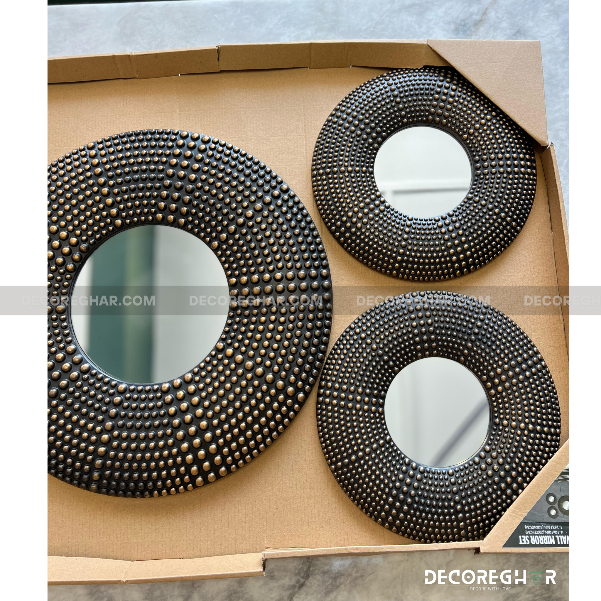 Elegant Black Wall Mirrors with Gold Detailing - Set of 5