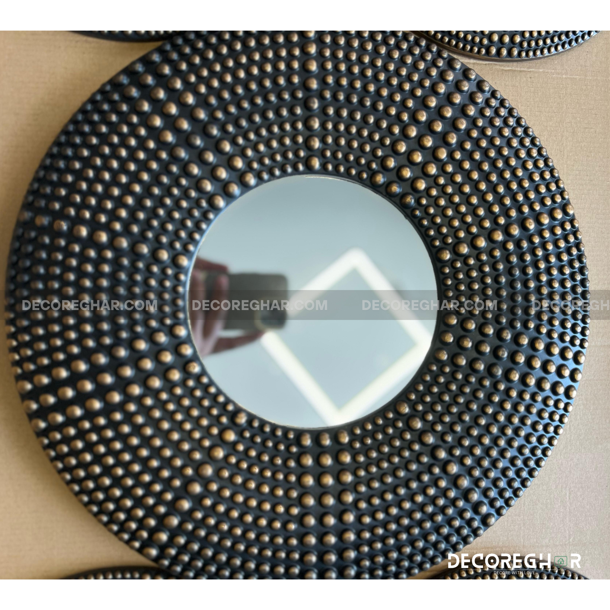 Elegant Black Wall Mirrors with Gold Detailing - Set of 5