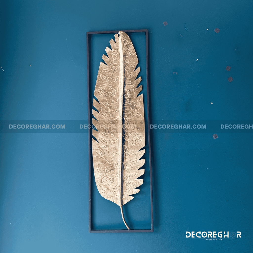 Hand Crafted  Etched Gold Banana Leaf Metal Wall Art