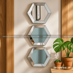 Modern Hexagonal Mirror Wall Art – Vertical Rose-Gold Set for Elegant Small Spaces