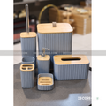 Ribbed Bamboo Bathroom Accessory Set – 6 Piece